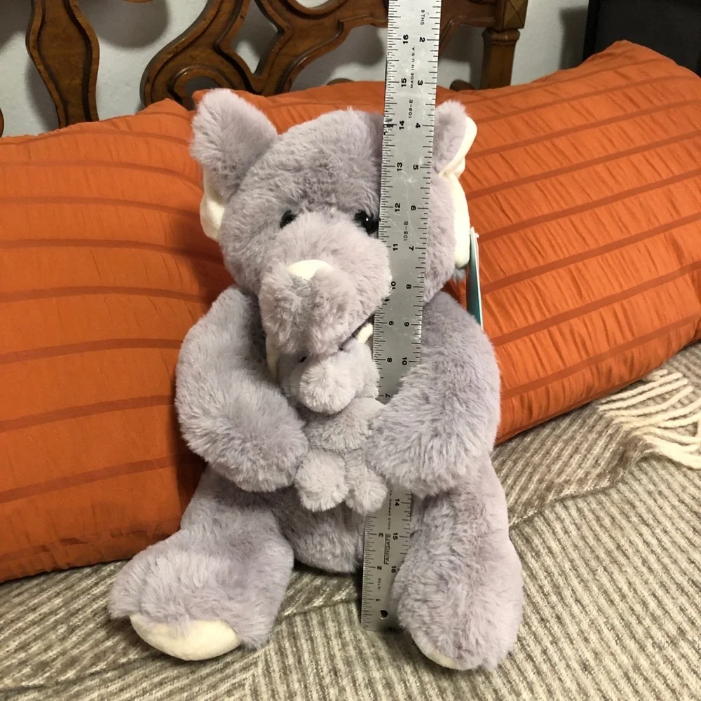 Grey plushie, stuffed animal, momma elephant holding baby. Hug me. New. 13.5” - Picture 11 of 11